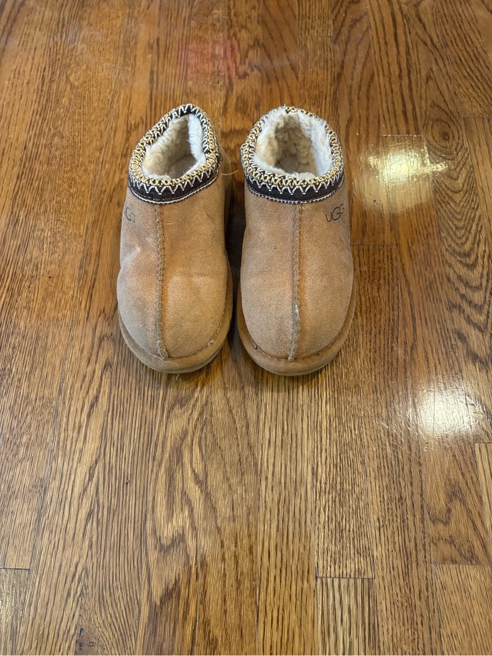 UGG Kids Chestnut Tasman Brown Suede Shearling Slip-On Slippers